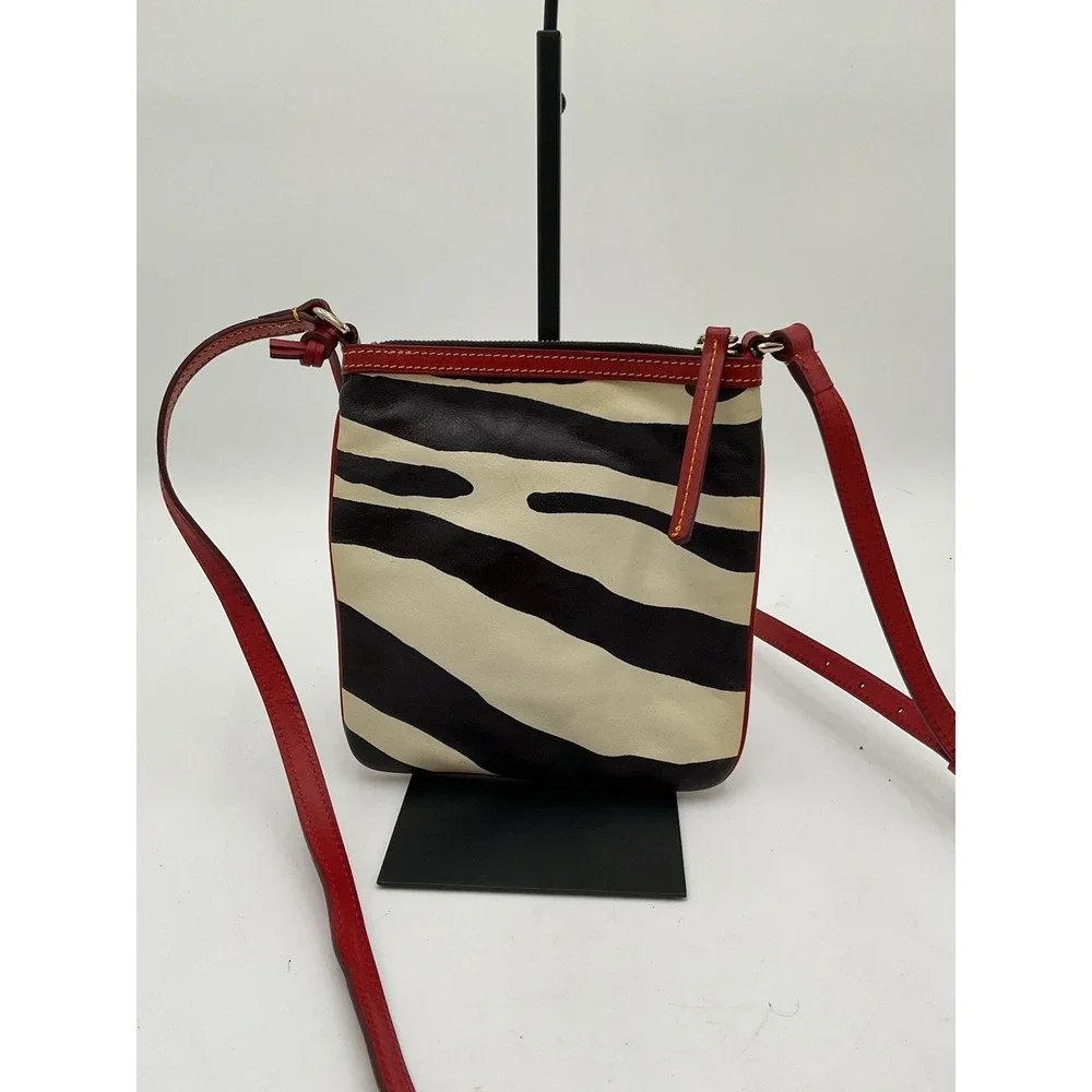 Dooney & Bourke Zebra Print And Red Crossbody Bag 8 X 8 Zipper  Closure